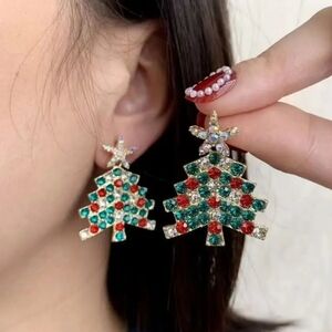 Sparkling Rhinestone Christmas Tree Earrings